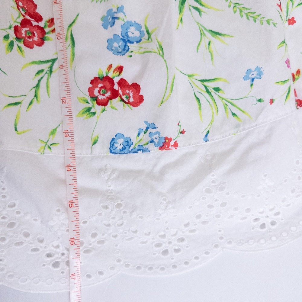 Janie and Jack Floral Eyelet Top Girls 6 White Red Blue Scalloped Hem - Picture 8 of 9